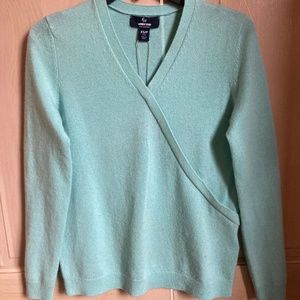 Lands End Cashmere V-Neck Faux Wrap Sweater